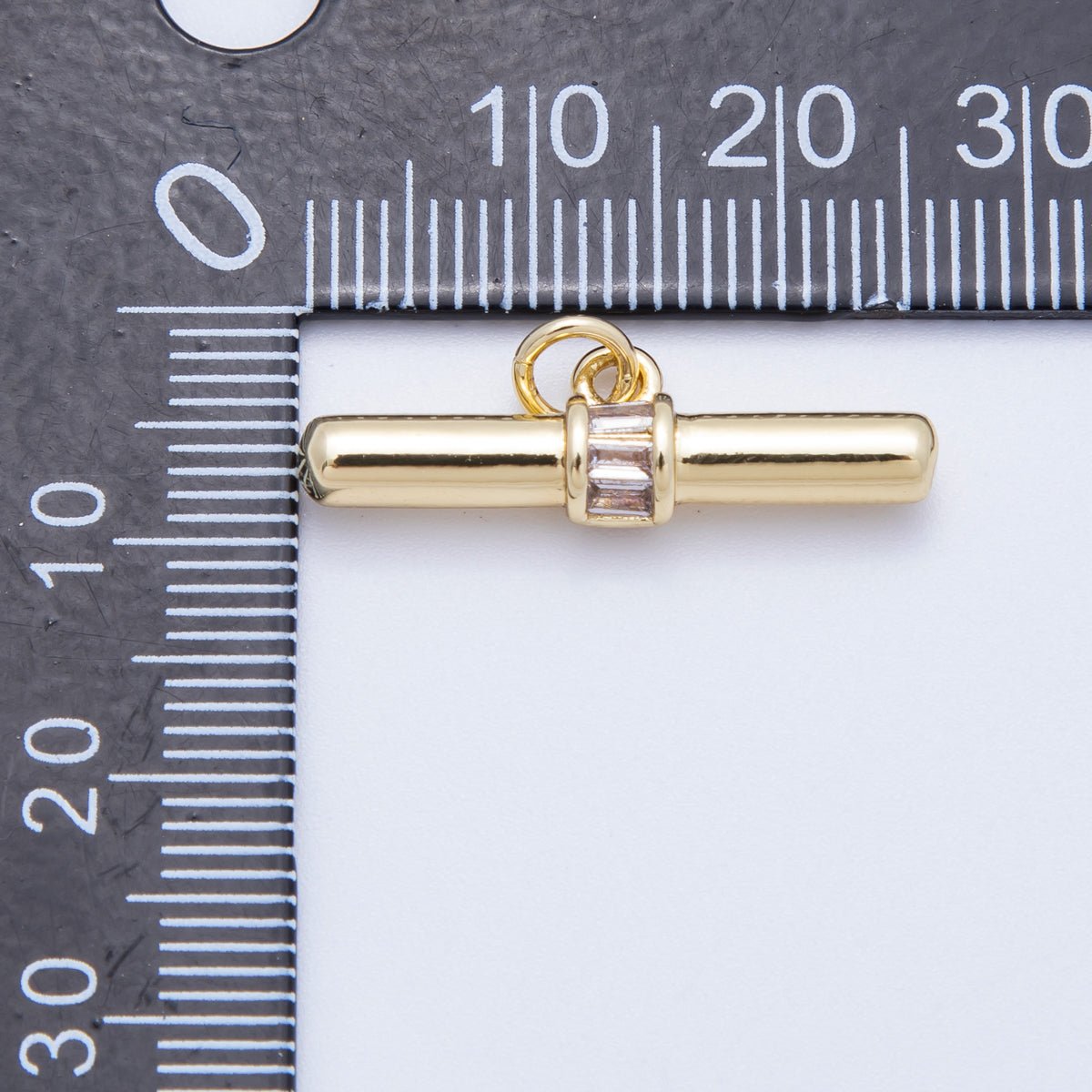 16K Gold Filled 26mm Clear Baguette CZ Tube Bar Charm | Findings-00045
