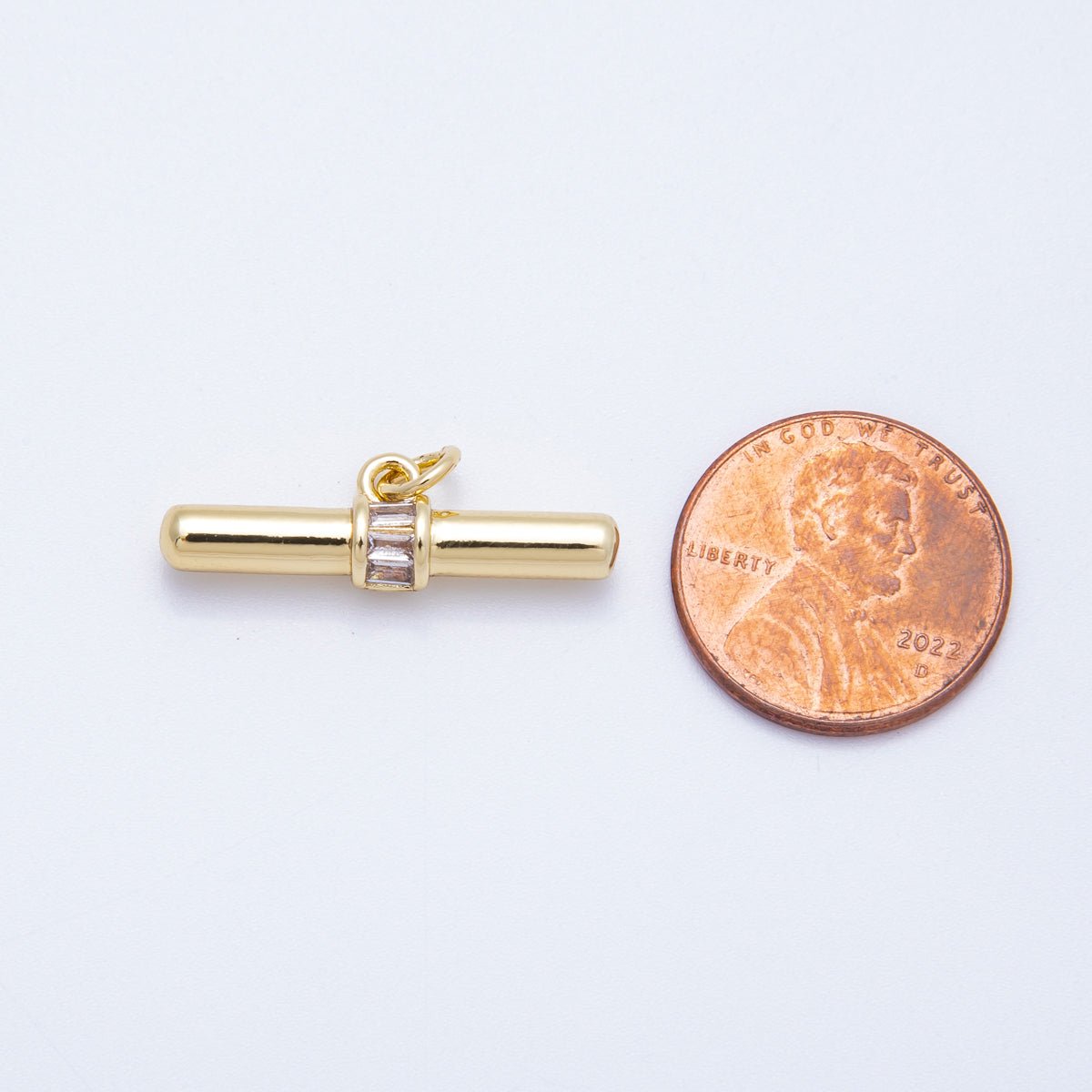 16K Gold Filled 26mm Clear Baguette CZ Tube Bar Charm | Findings-00045