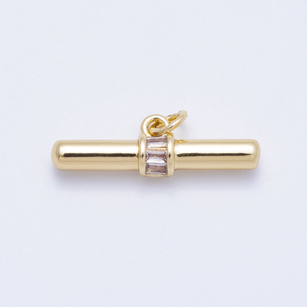 16K Gold Filled 26mm Clear Baguette CZ Tube Bar Charm | Findings-00045