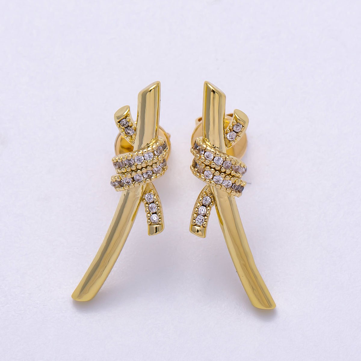 16K Gold Filled 26mm Micro Paved CZ Knot Stud Earrings in Gold & Silver | Earrings-00333 Earrings-00334