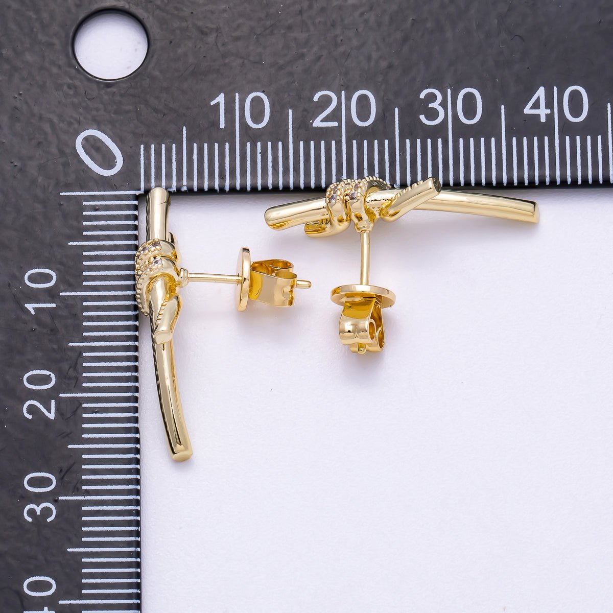 16K Gold Filled 26mm Micro Paved CZ Knot Stud Earrings in Gold & Silver | Earrings-00333 Earrings-00334
