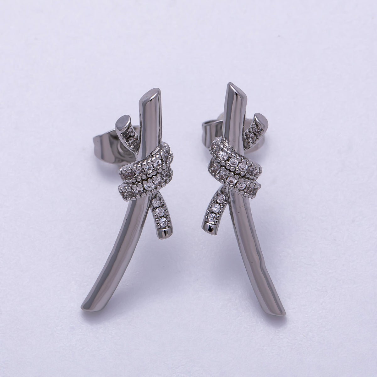 16K Gold Filled 26mm Micro Paved CZ Knot Stud Earrings in Gold & Silver | Earrings-00333 Earrings-00334