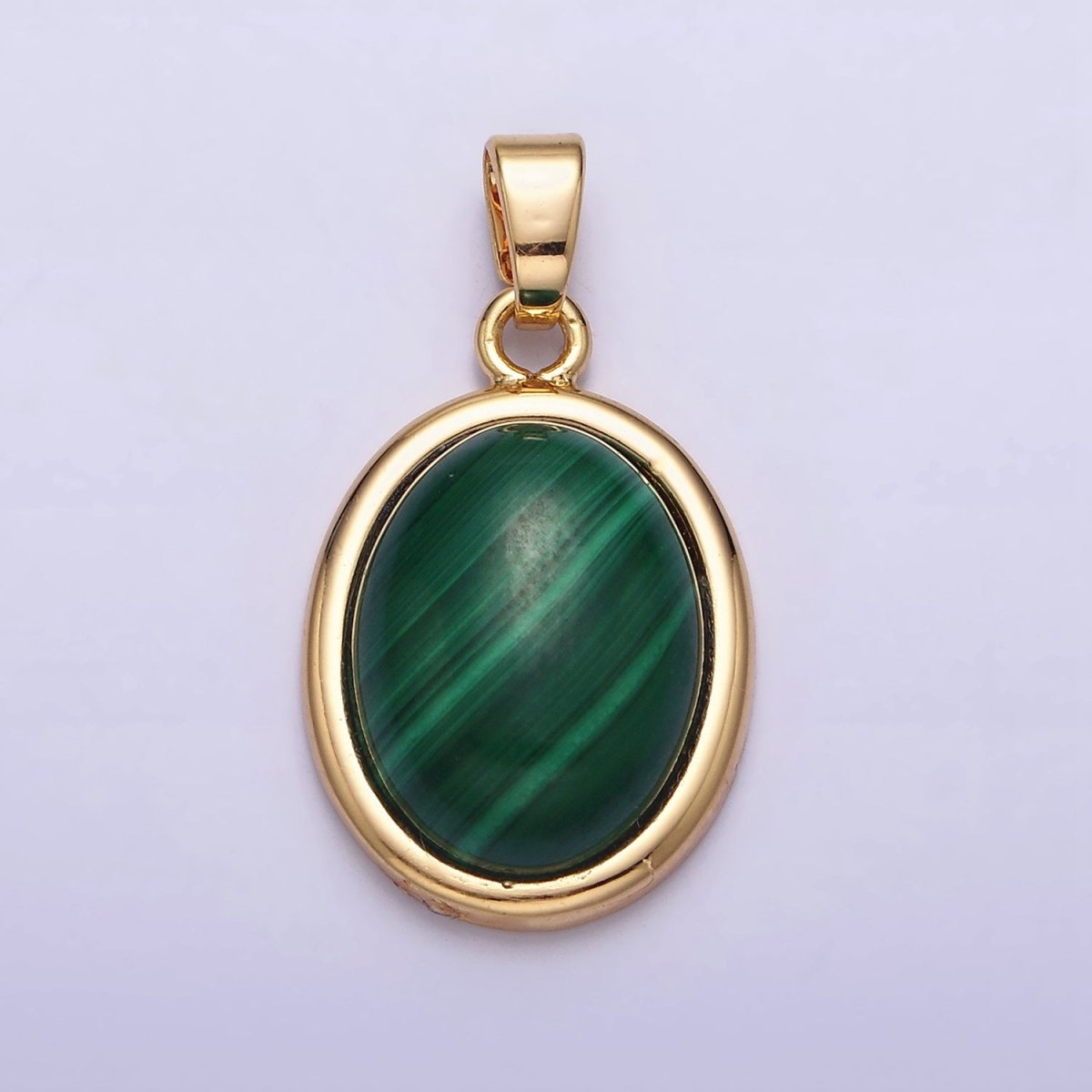 16K Gold Filled 28.3mm Malachite Natural Gemstone Oval Cabochon Pendant | AA435