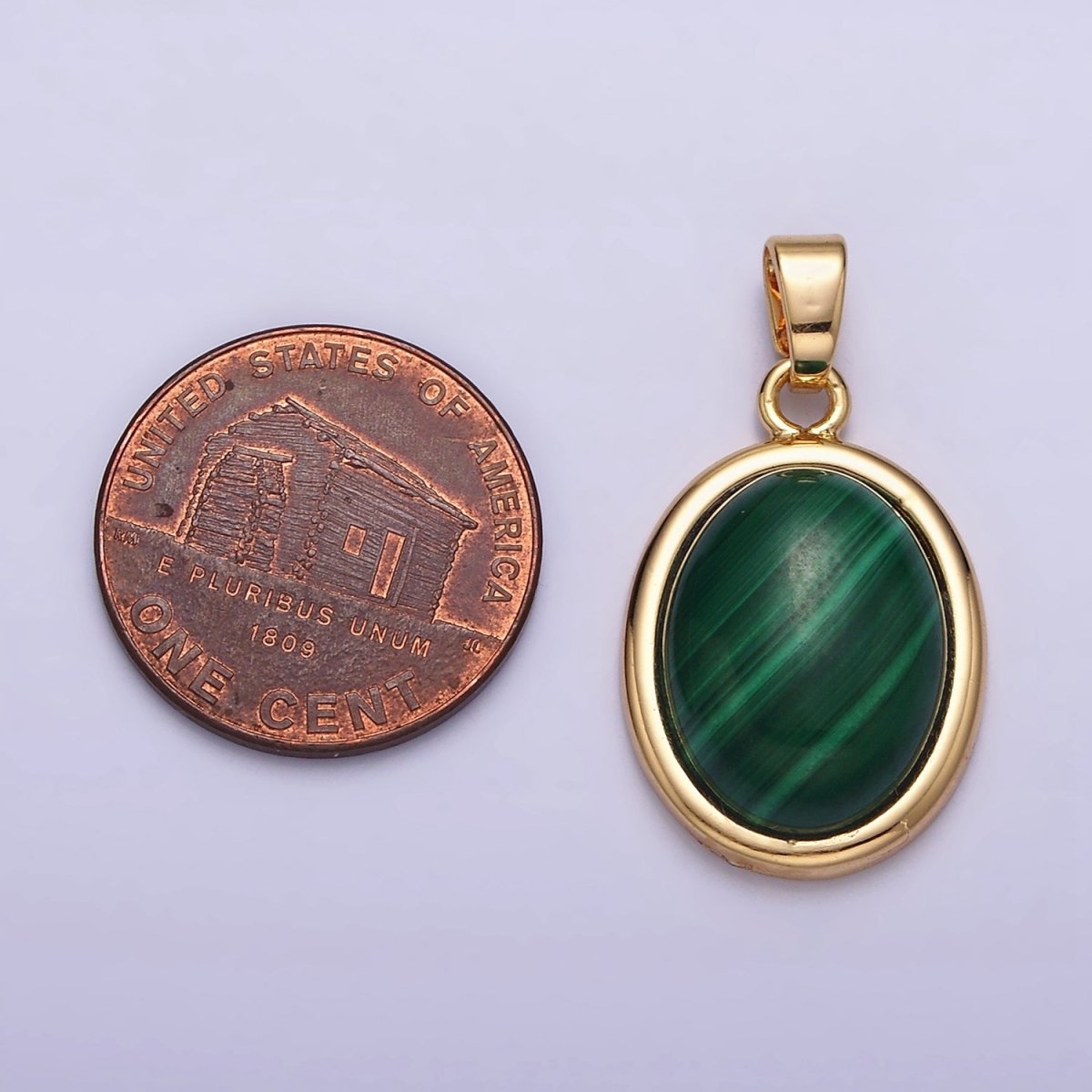 16K Gold Filled 28.3mm Malachite Natural Gemstone Oval Cabochon Pendant | AA435