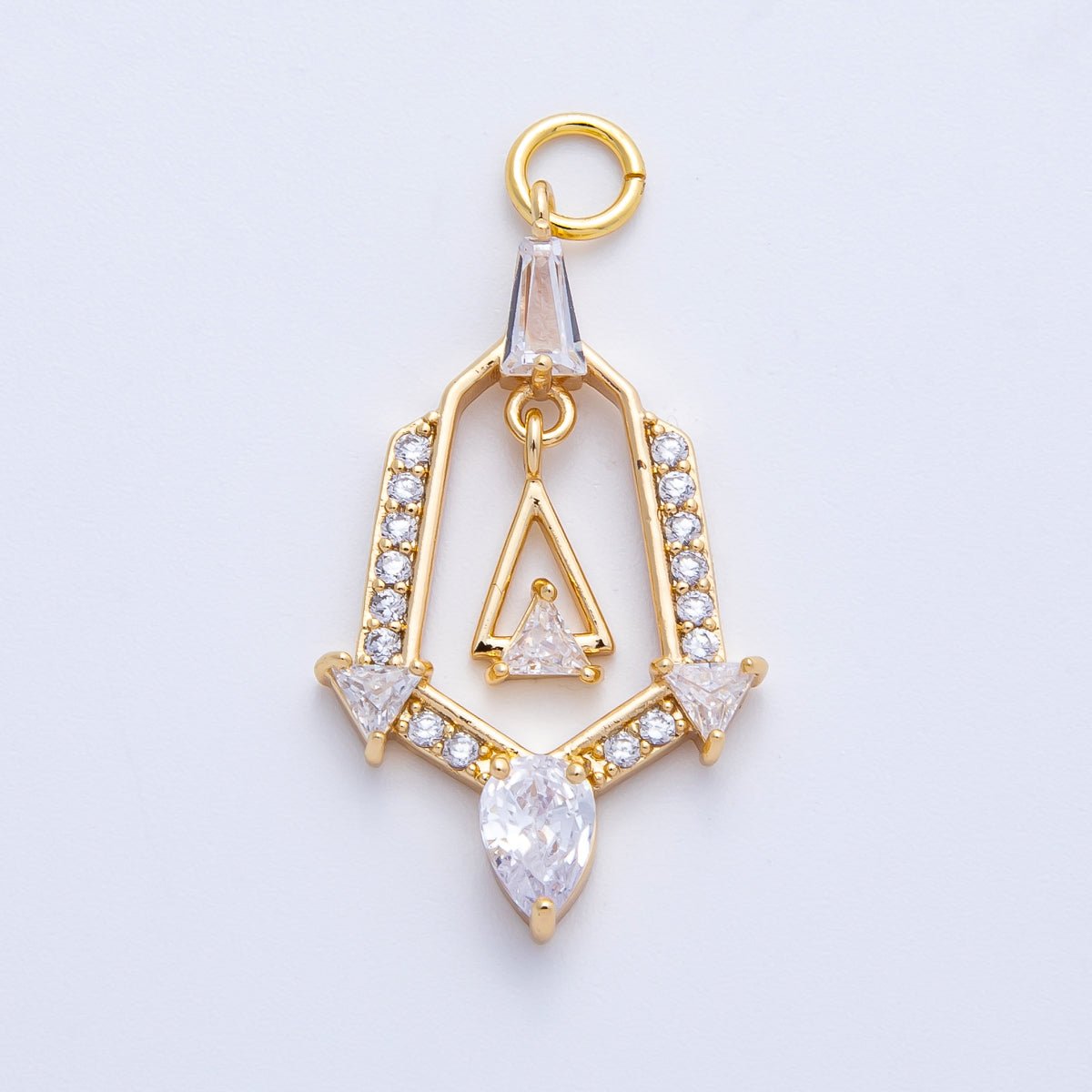 16K Gold Filled 28mm Micro Paved CZ Geometric Charm in Gold & Silver | Charms-00372 Charms-00373