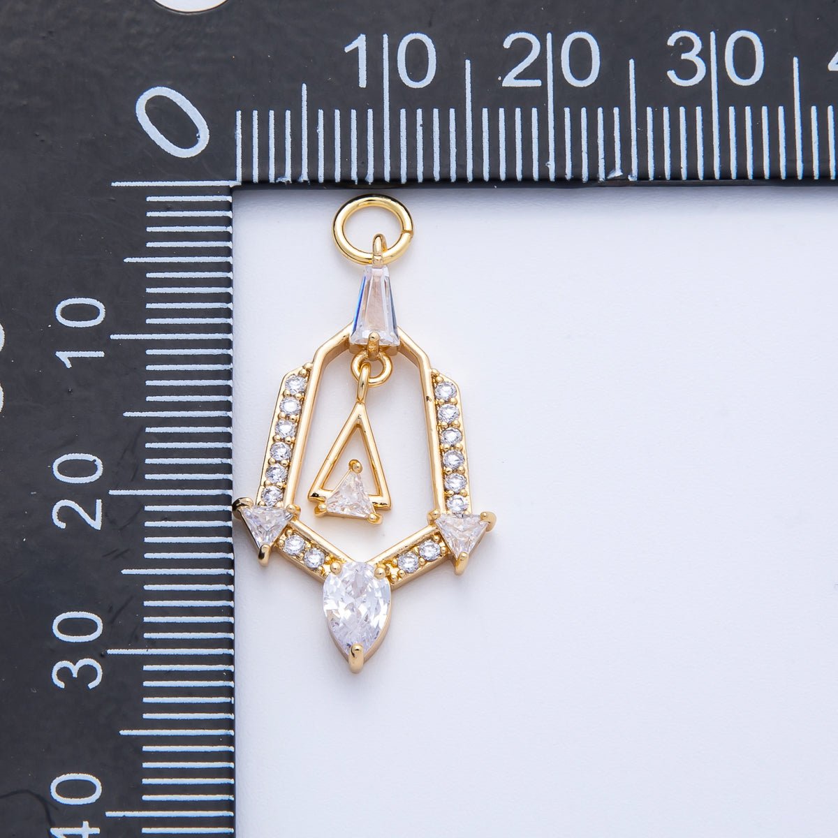 16K Gold Filled 28mm Micro Paved CZ Geometric Charm in Gold & Silver | Charms-00372 Charms-00373