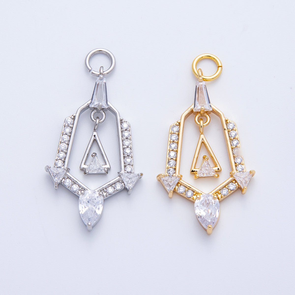 16K Gold Filled 28mm Micro Paved CZ Geometric Charm in Gold & Silver | Charms-00372 Charms-00373