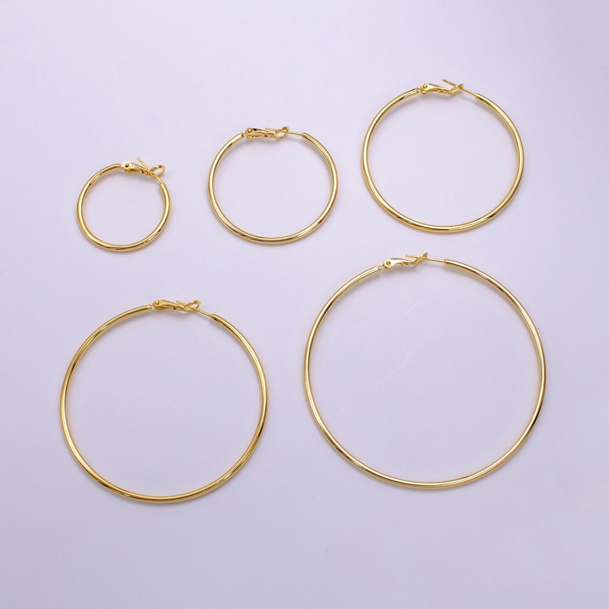 16K Gold Filled 30mm, 40mm, 50mm, 60mm, 70mm Minimalist Hinge-Hoop Earrings | AB1281 - AB1285