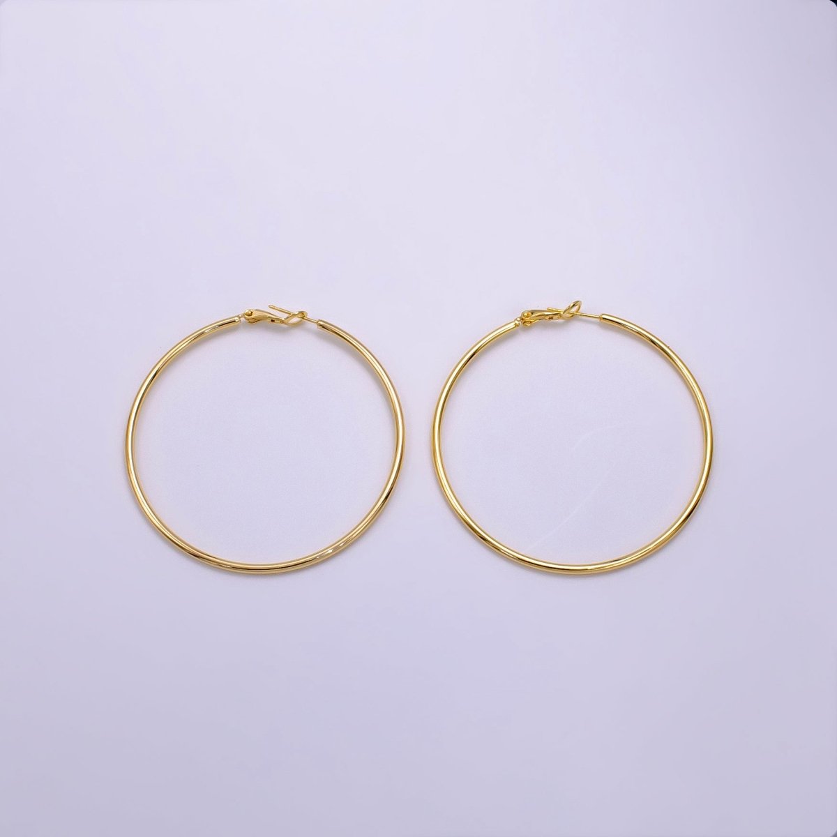 16K Gold Filled 30mm, 40mm, 50mm, 60mm, 70mm Minimalist Hinge-Hoop Earrings | AB1281 - AB1285
