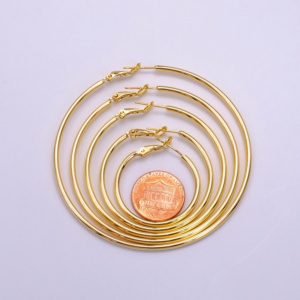 16K Gold Filled 30mm, 40mm, 50mm, 60mm, 70mm Minimalist Hinge-Hoop Earrings | AB1281 - AB1285