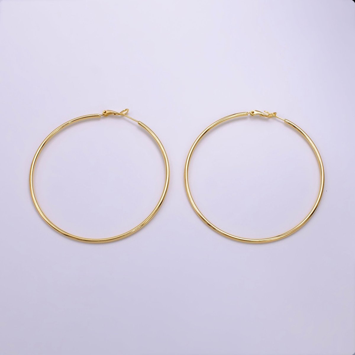 16K Gold Filled 30mm, 40mm, 50mm, 60mm, 70mm Minimalist Hinge-Hoop Earrings | AB1281 - AB1285