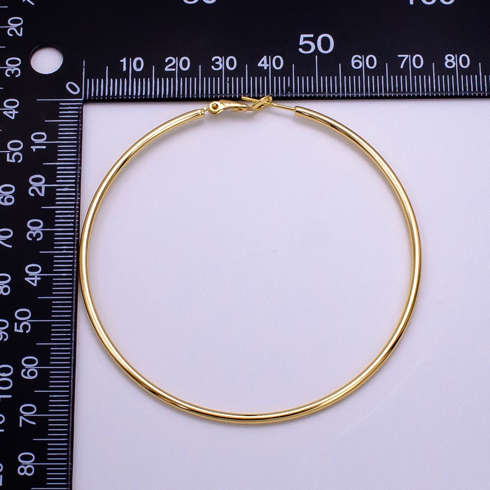 16K Gold Filled 30mm, 40mm, 50mm, 60mm, 70mm Minimalist Hinge-Hoop Earrings | AB1281 - AB1285