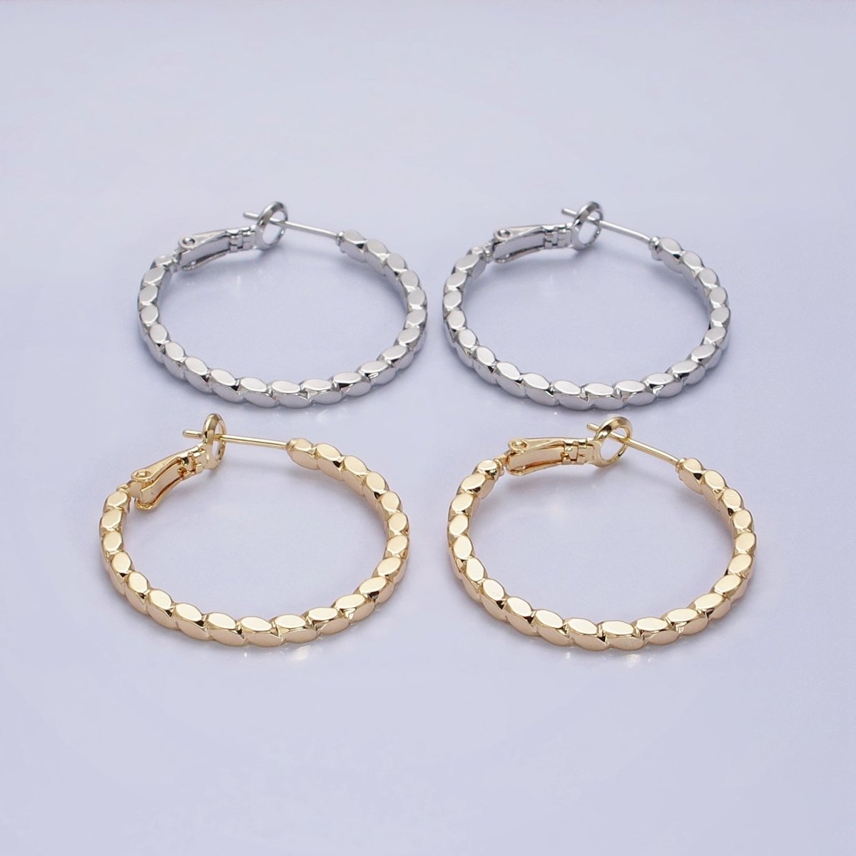 16K Gold Filled 30mm Geometric Oval Lined Hinge Hoop Earrings in Gold & Silver | AB1425 AB1426