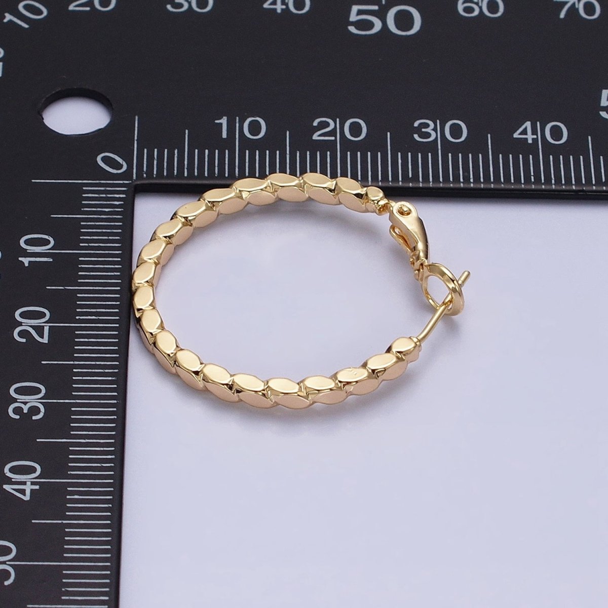 16K Gold Filled 30mm Geometric Oval Lined Hinge Hoop Earrings in Gold & Silver | AB1425 AB1426