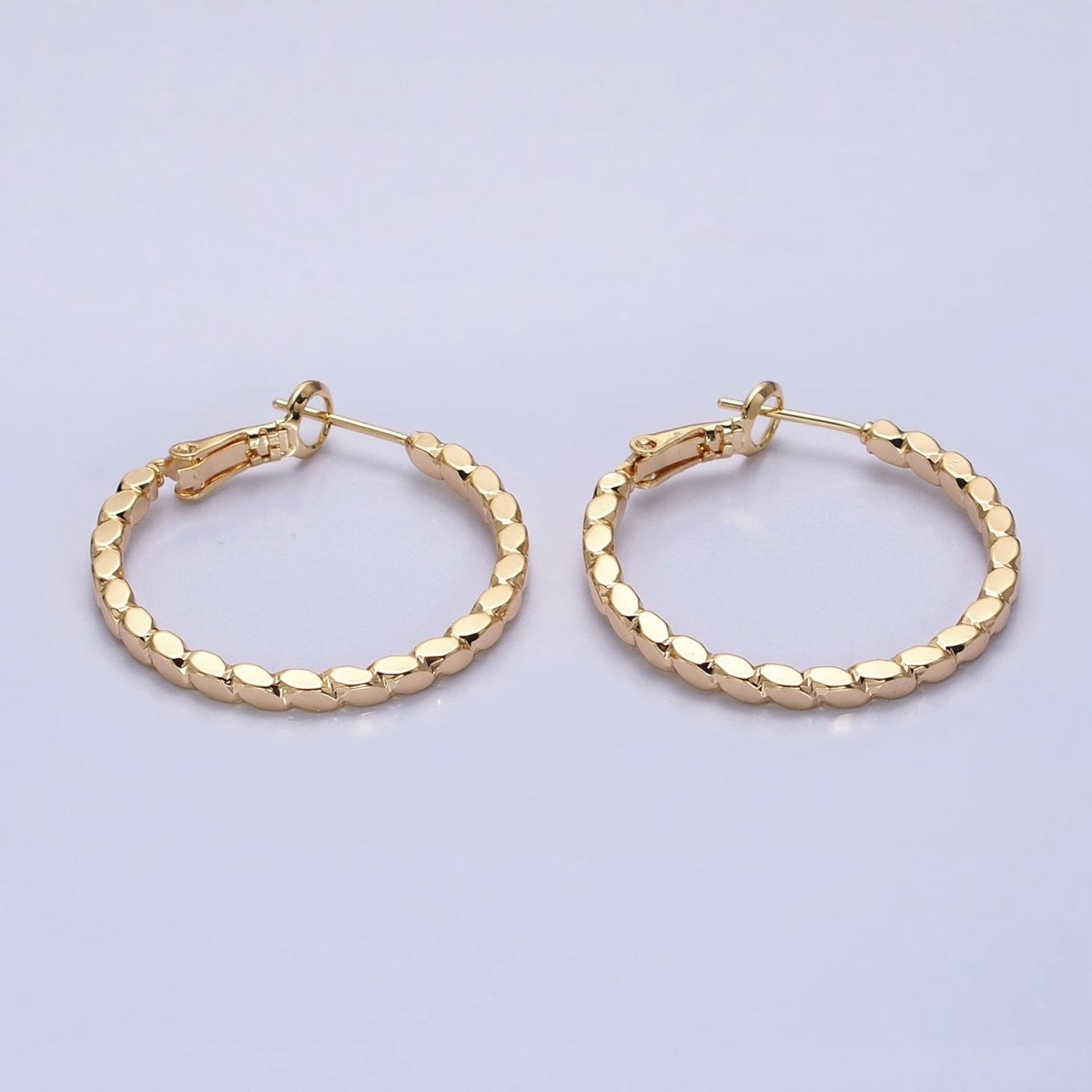 16K Gold Filled 30mm Geometric Oval Lined Hinge Hoop Earrings in Gold & Silver | AB1425 AB1426