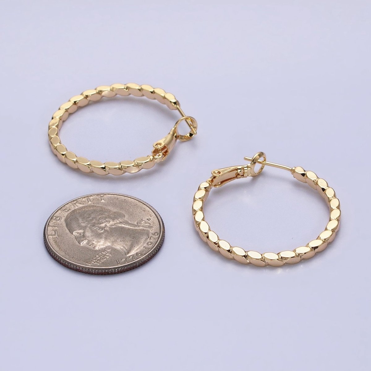 16K Gold Filled 30mm Geometric Oval Lined Hinge Hoop Earrings in Gold & Silver | AB1425 AB1426