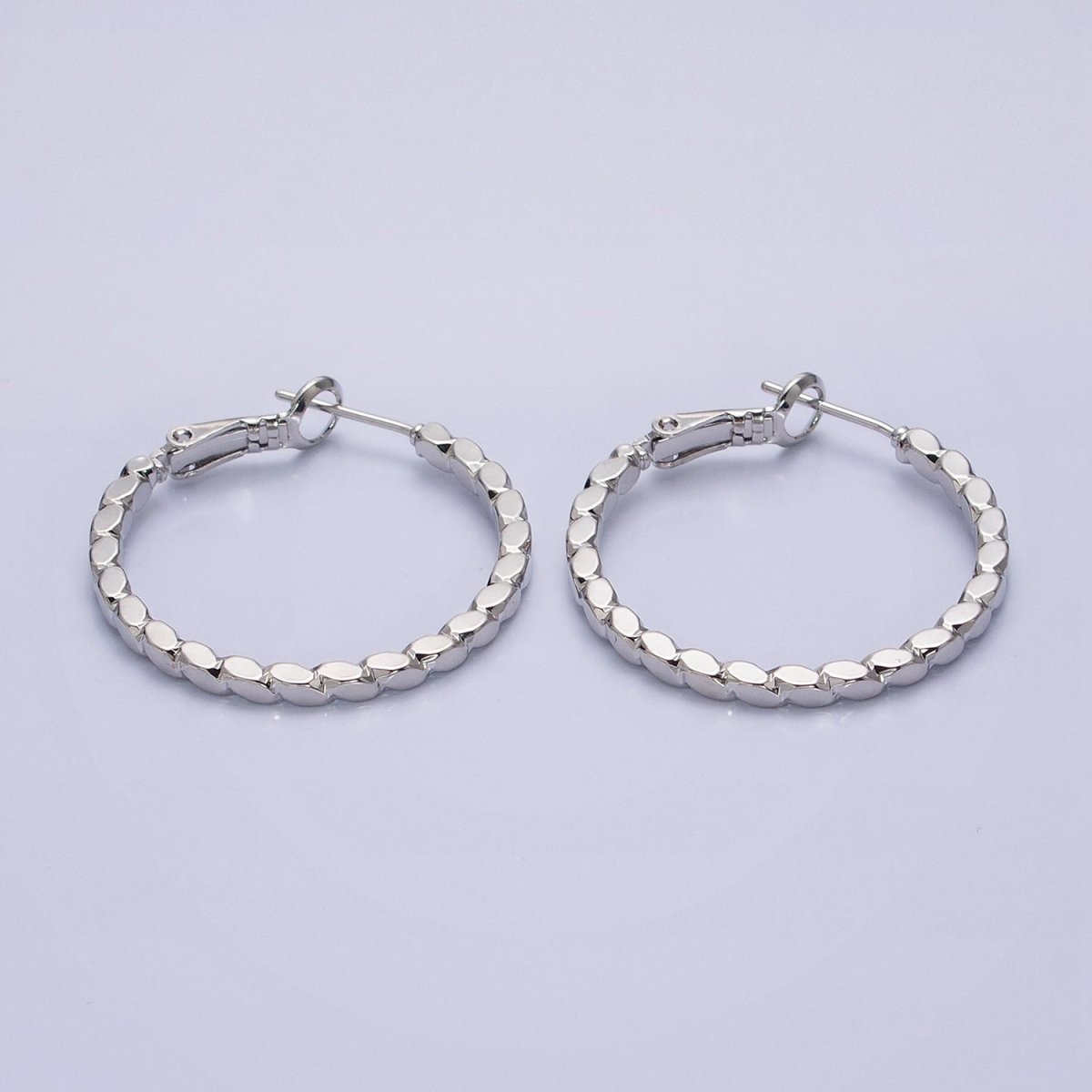 16K Gold Filled 30mm Geometric Oval Lined Hinge Hoop Earrings in Gold & Silver | AB1425 AB1426