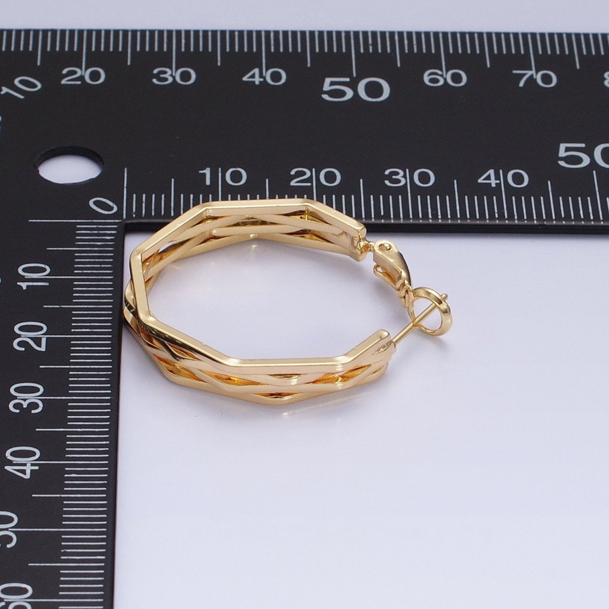 16K Gold Filled 30mm Hexagonal Multiple Band Hinge Hoop Earrings in Gold & Silver | AE037 AE038