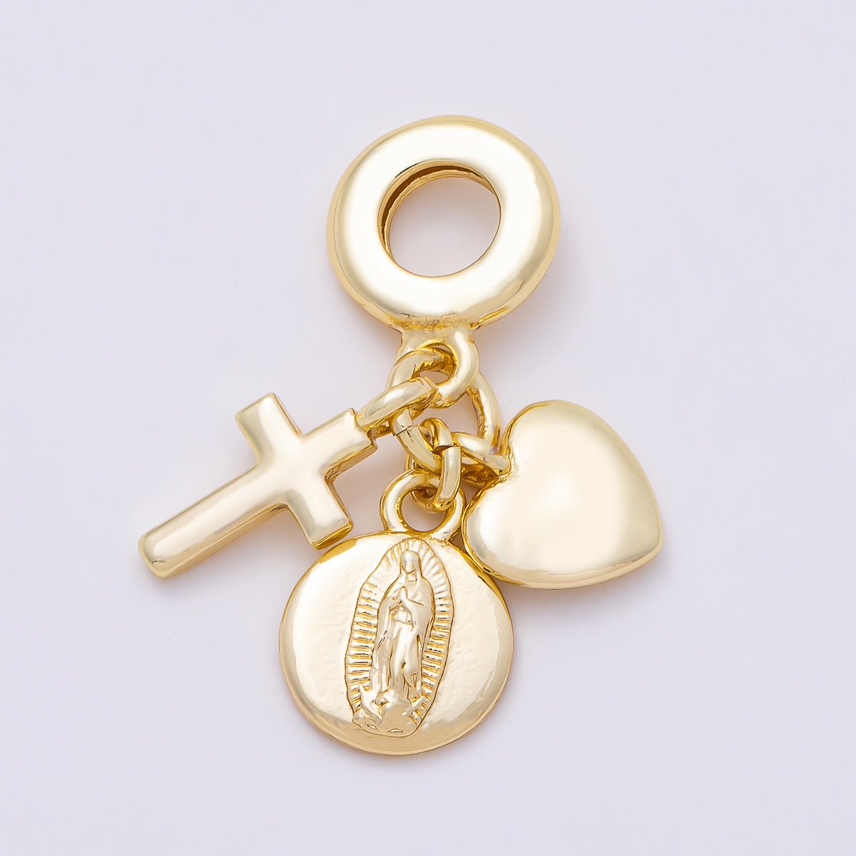 16K Gold Filled 30mm Religious Heart Cross Mother Mary Minimalist Drop Rondelle Pendant | Charms-01152