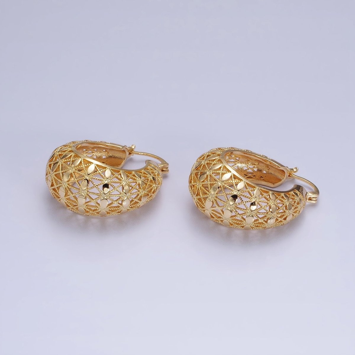 16K Gold Filled 30mm Sphere Dotted Dome Filigree French Lock Latch Earrings in Gold & Silver | AE021 AE022