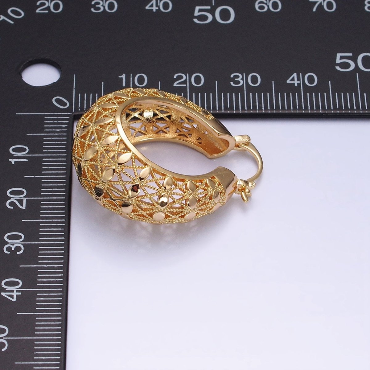 16K Gold Filled 30mm Sphere Dotted Dome Filigree French Lock Latch Earrings in Gold & Silver | AE021 AE022