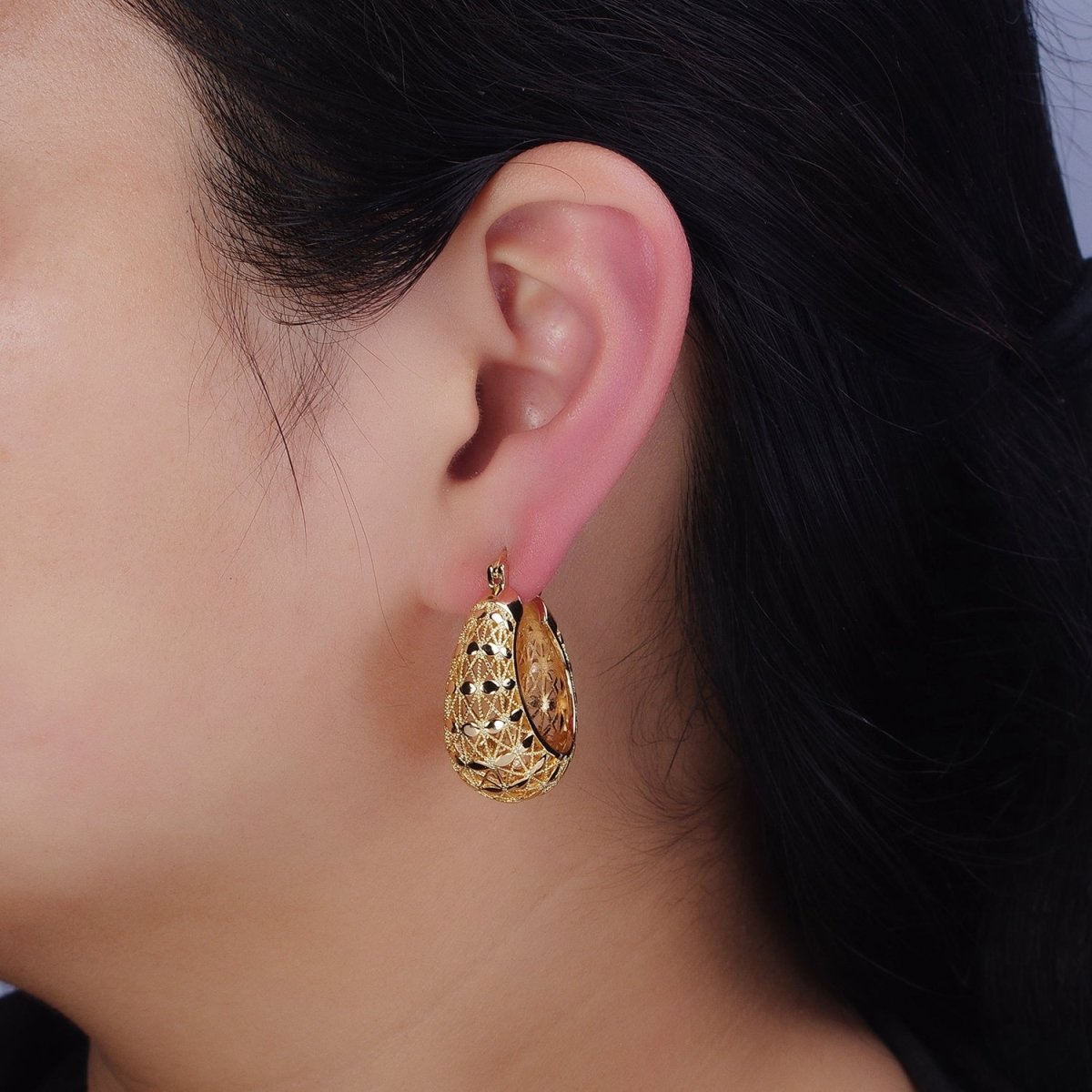 16K Gold Filled 30mm Sphere Dotted Dome Filigree French Lock Latch Earrings in Gold & Silver | AE021 AE022