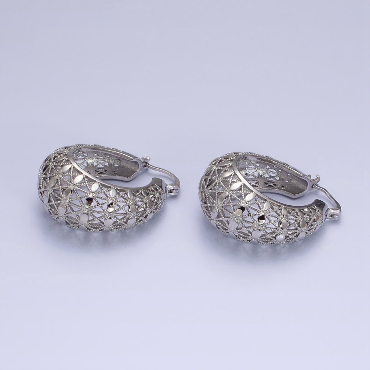 16K Gold Filled 30mm Sphere Dotted Dome Filigree French Lock Latch Earrings in Gold & Silver | AE021 AE022