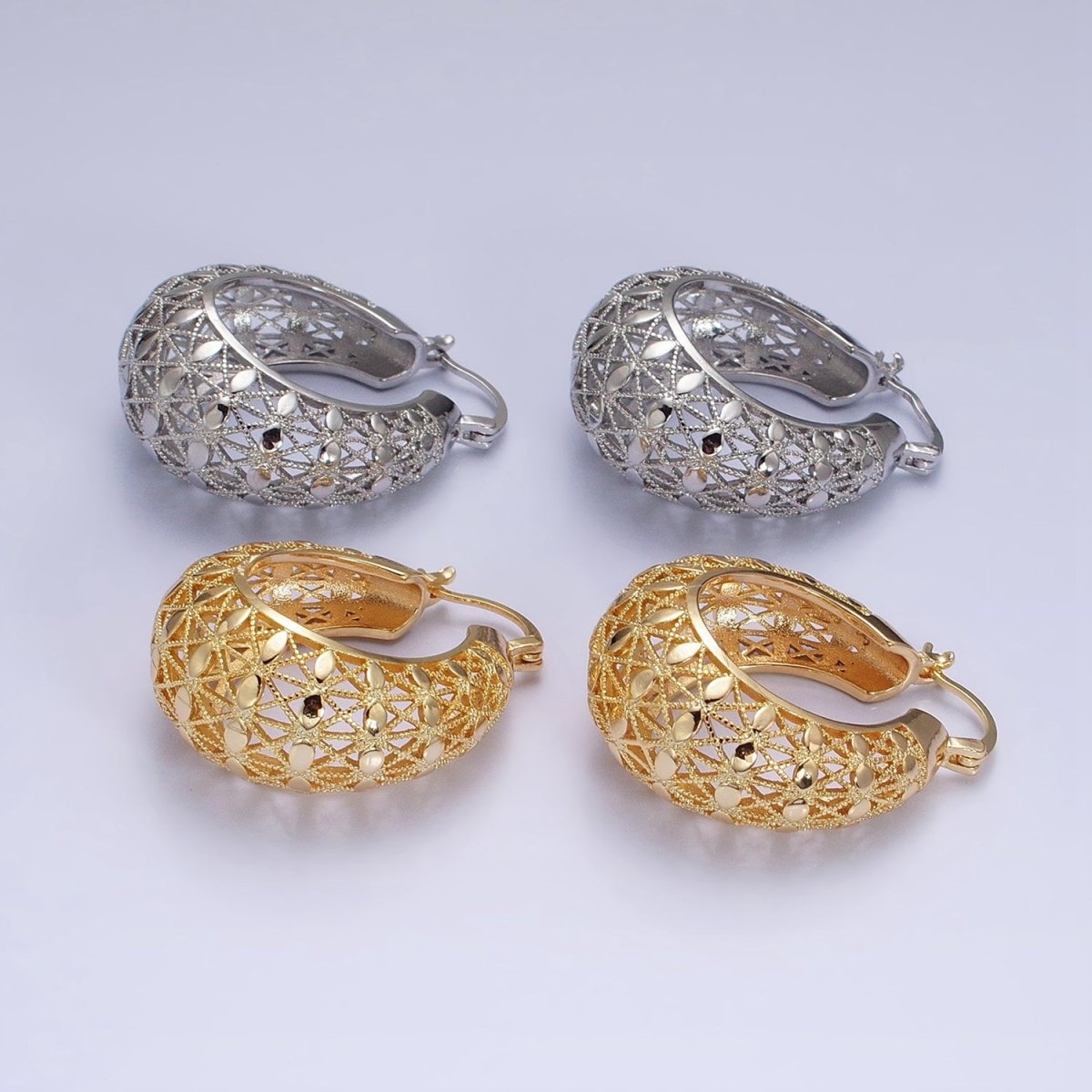 16K Gold Filled 30mm Sphere Dotted Dome Filigree French Lock Latch Earrings in Gold & Silver | AE021 AE022