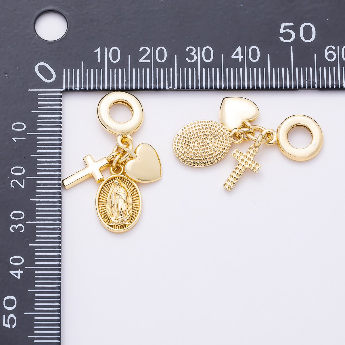 16K Gold Filled 33mm Religious Heart Cross Mother Mary Sunburst Oval Drop Rondelle Pendant | Charms-01153