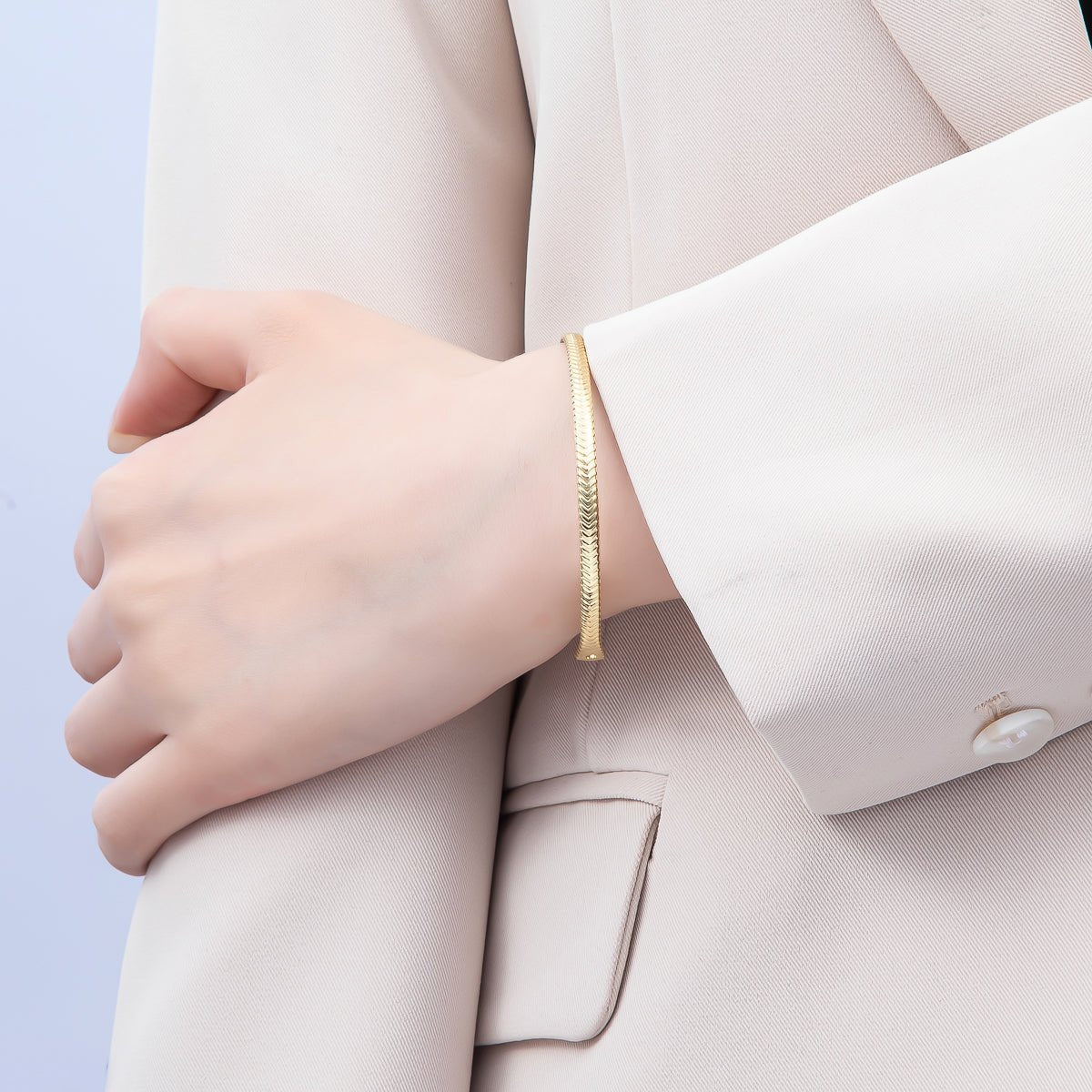 16K Gold Filled 3.5mm Geometric Arrow Ribbed Half Cuff Bracelet Finding for Bangle Supply | WA-04454