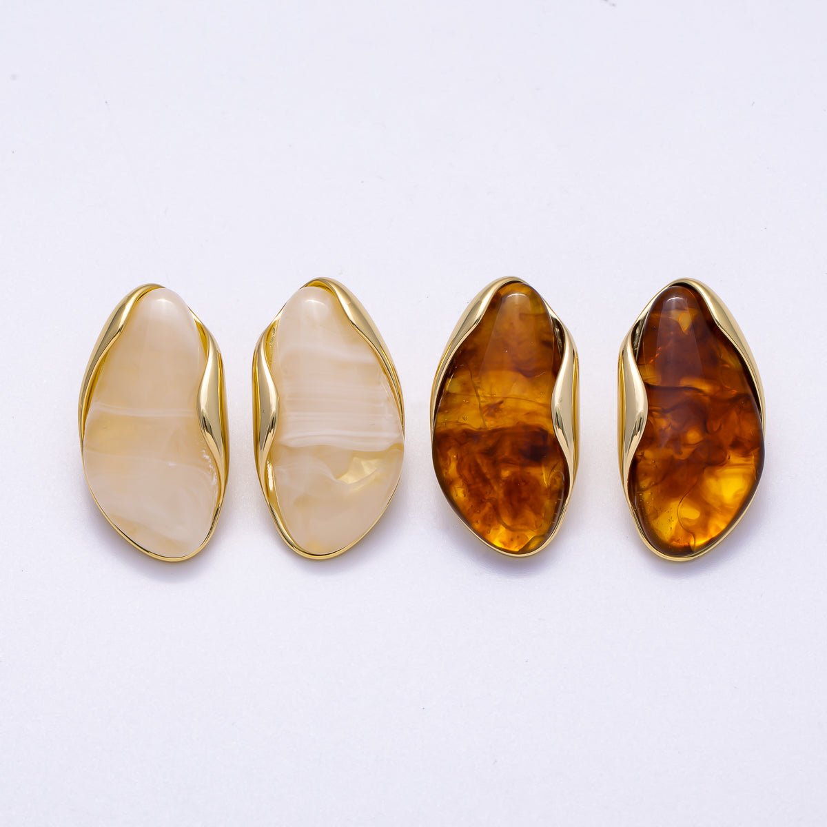 16K Gold Filled 36mm Tortoise Shell, Creamy White Resin Molten Stud Earrings | Earrings-00361 Earrings-00362