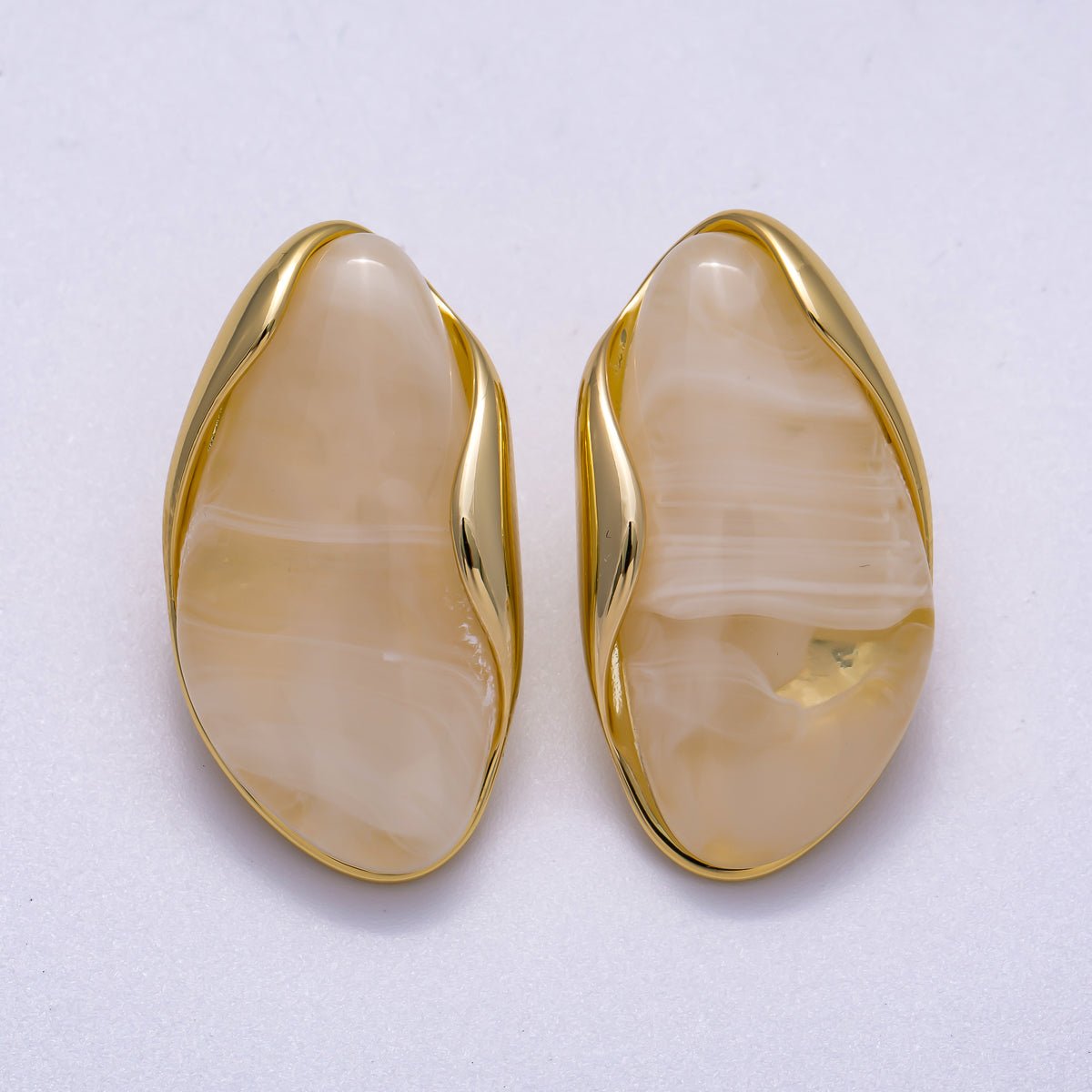 16K Gold Filled 36mm Tortoise Shell, Creamy White Resin Molten Stud Earrings | Earrings-00361 Earrings-00362
