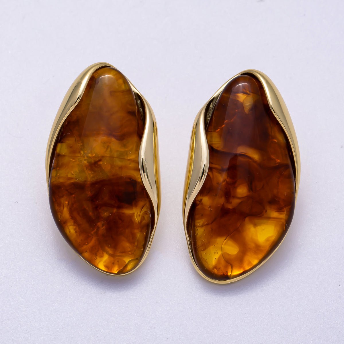 16K Gold Filled 36mm Tortoise Shell, Creamy White Resin Molten Stud Earrings | Earrings-00361 Earrings-00362