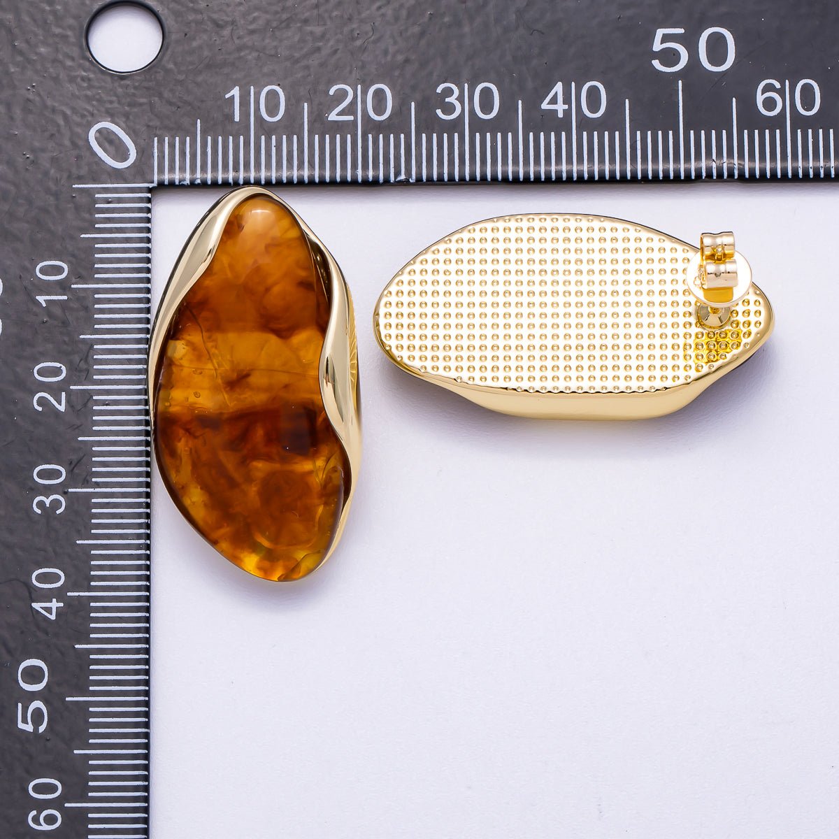 16K Gold Filled 36mm Tortoise Shell, Creamy White Resin Molten Stud Earrings | Earrings-00361 Earrings-00362