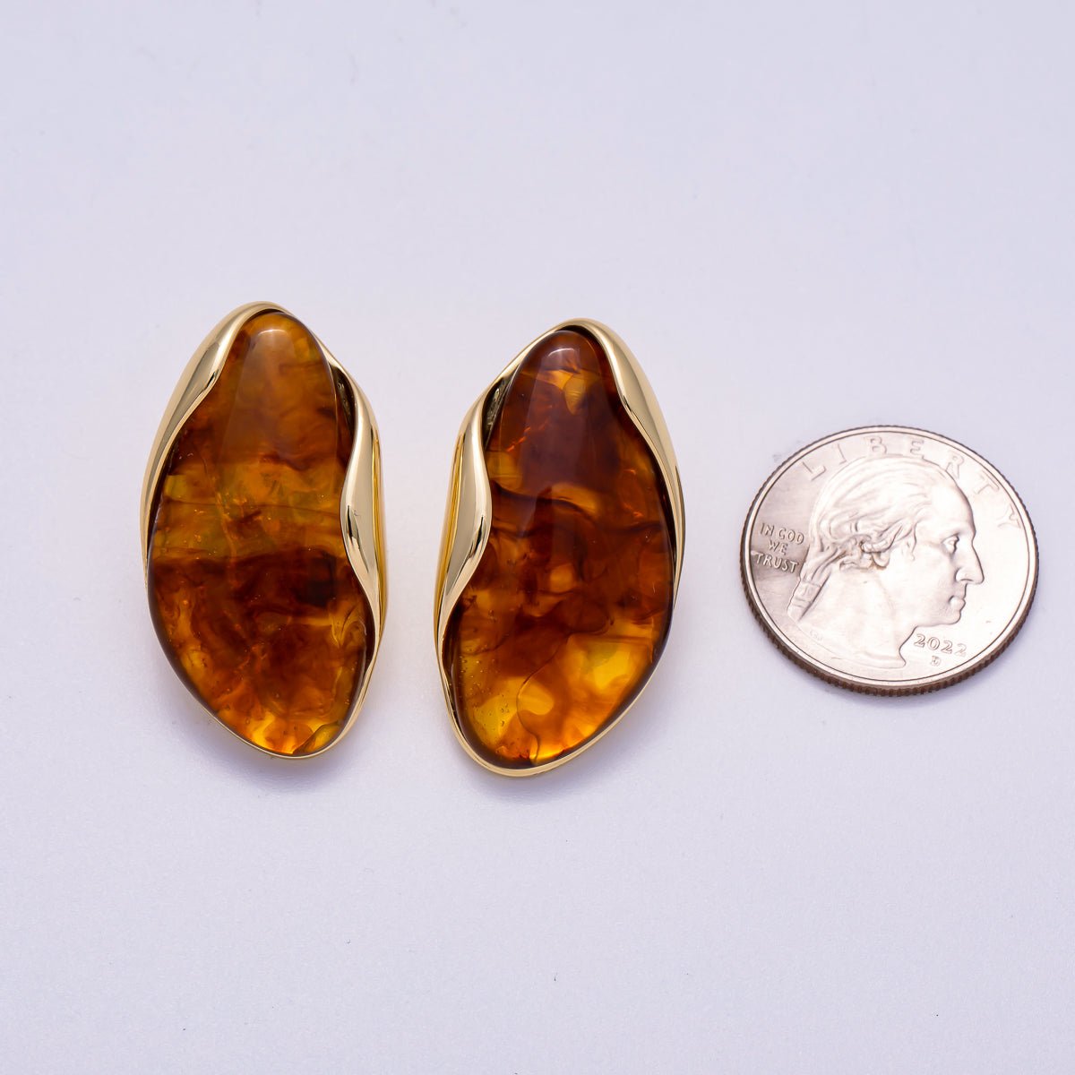16K Gold Filled 36mm Tortoise Shell, Creamy White Resin Molten Stud Earrings | Earrings-00361 Earrings-00362