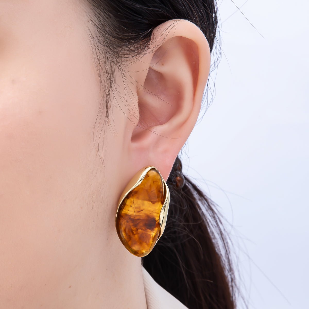 16K Gold Filled 36mm Tortoise Shell, Creamy White Resin Molten Stud Earrings | Earrings-00361 Earrings-00362