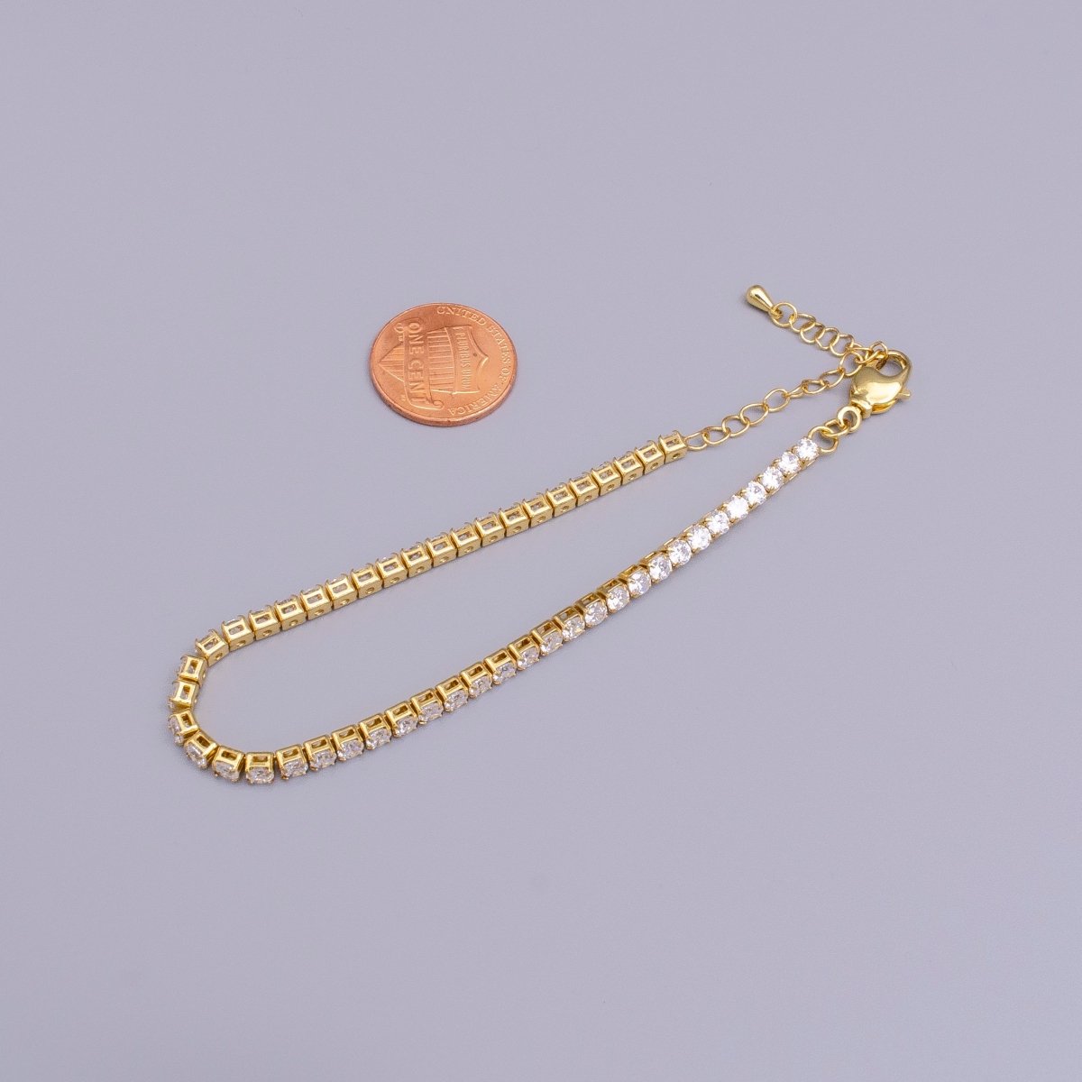 16K Gold Filled 3mm Clear Crystal Tennis Chain 7.25" Bracelet | WA-1886