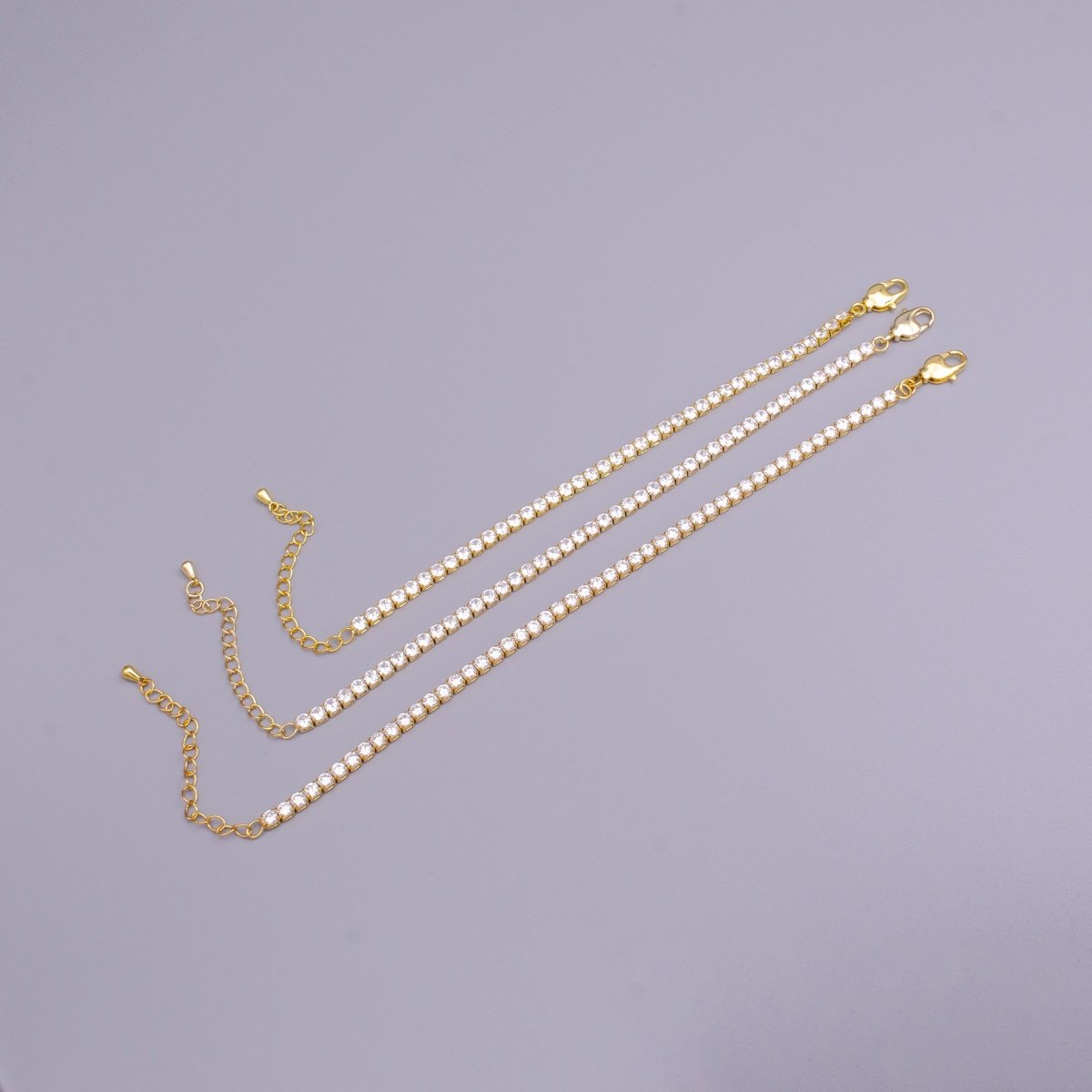 16K Gold Filled 3mm Clear Crystal Tennis Chain 7.25" Bracelet | WA-1886