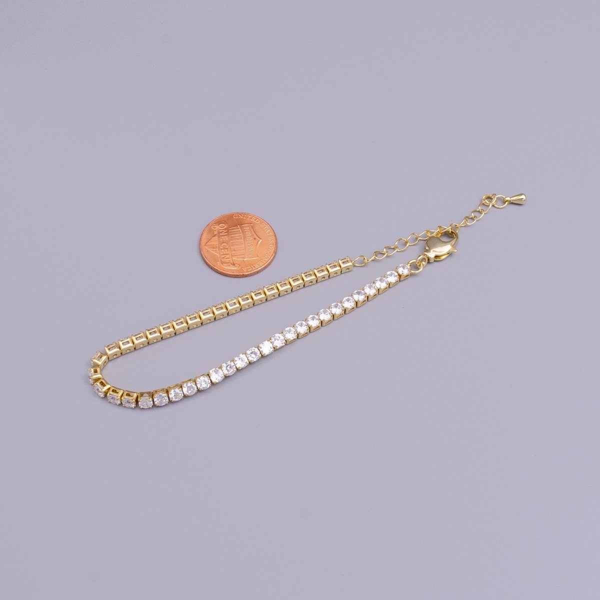 16K Gold Filled 3mm Clear Crystal Tennis Chain 7.25" Bracelet | WA-1886