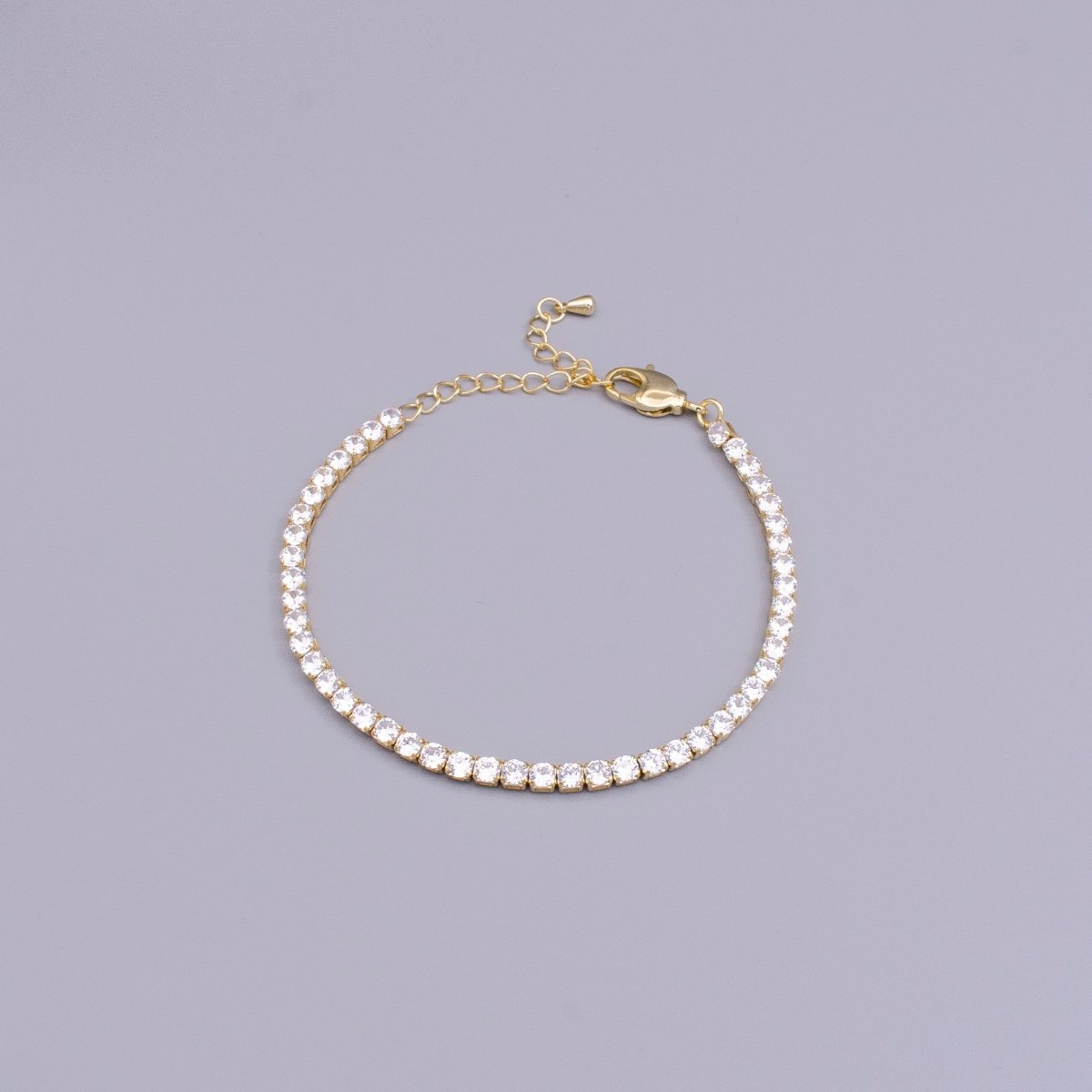 16K Gold Filled 3mm Clear Crystal Tennis Chain 7.25" Bracelet | WA-1886