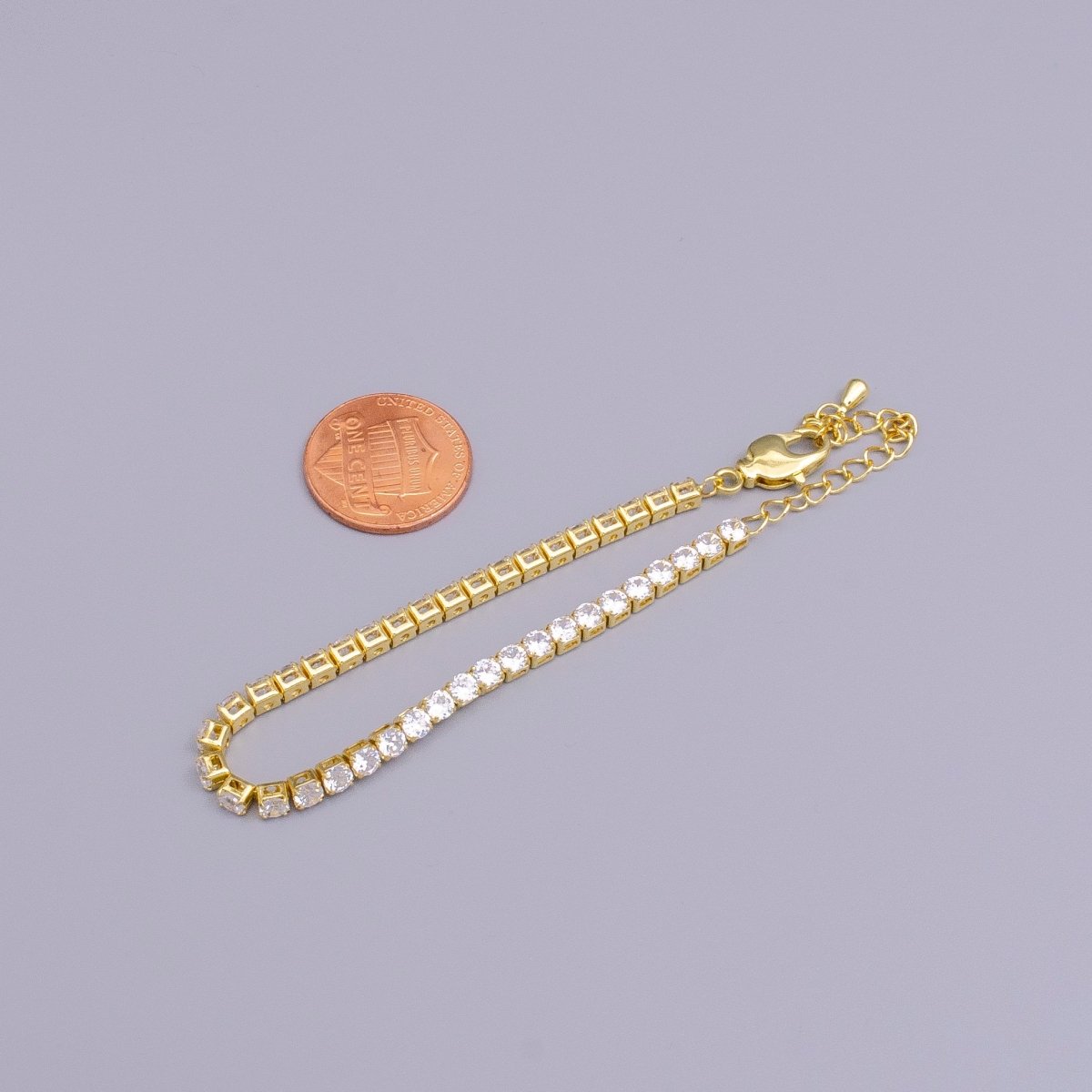16K Gold Filled 3mm Clear Crystal Tennis Chain 7.25" Bracelet | WA-1886