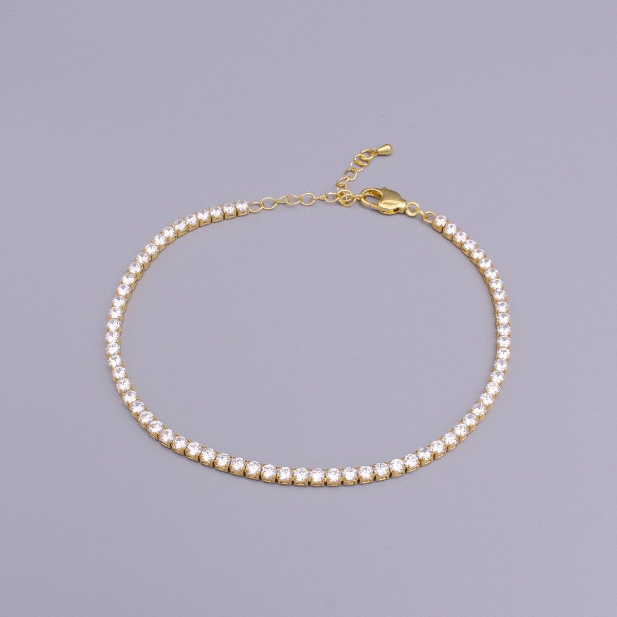 16K Gold Filled 3mm Clear Crystal Tennis Chain 9.25 Inch Anklet | WA-1887 Clearance Pricing