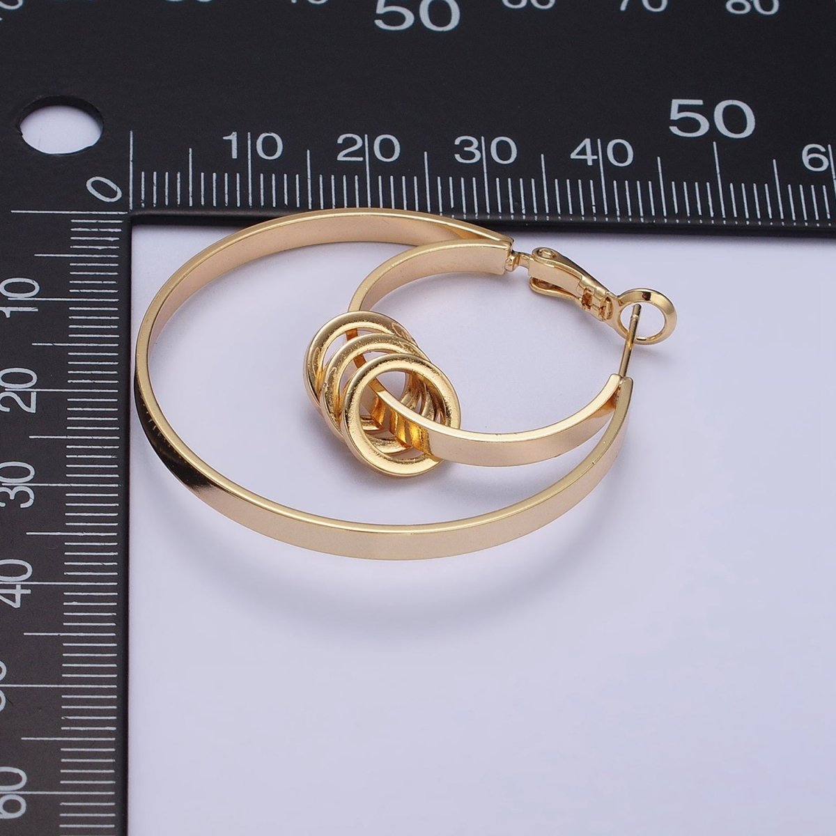 16K Gold Filled 40mm Multiple Round Band Geometric Hinge Hoop Earrings in Gold & Silver | AE051 AE052