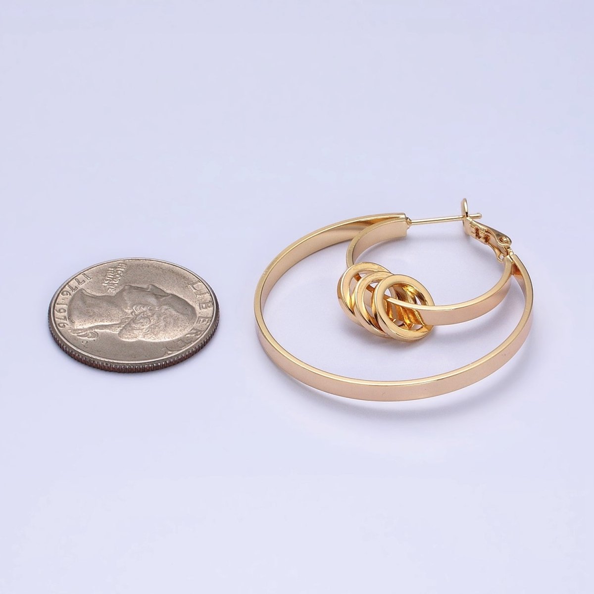 16K Gold Filled 40mm Multiple Round Band Geometric Hinge Hoop Earrings in Gold & Silver | AE051 AE052