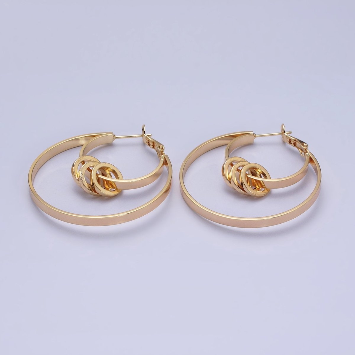 16K Gold Filled 40mm Multiple Round Band Geometric Hinge Hoop Earrings in Gold & Silver | AE051 AE052
