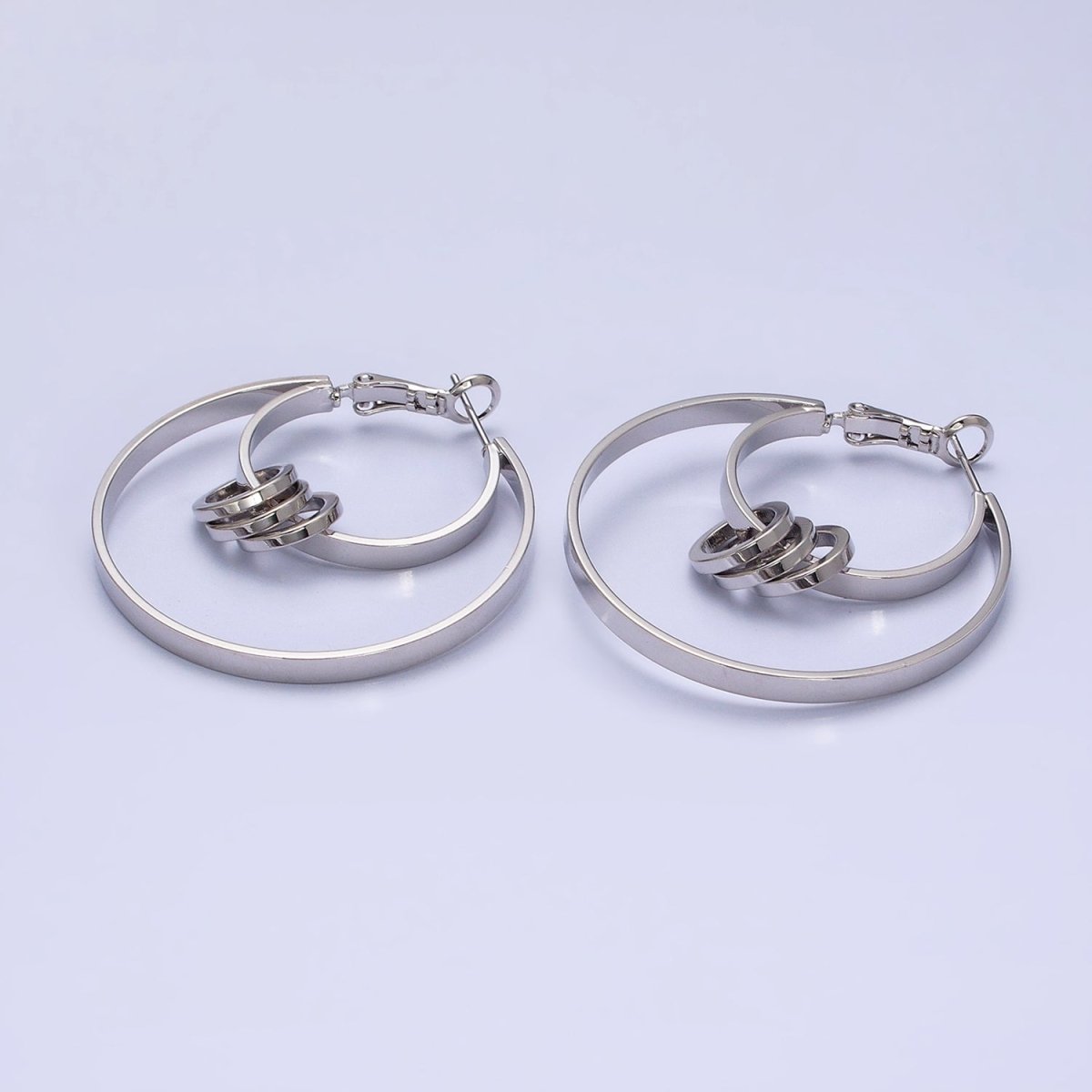16K Gold Filled 40mm Multiple Round Band Geometric Hinge Hoop Earrings in Gold & Silver | AE051 AE052
