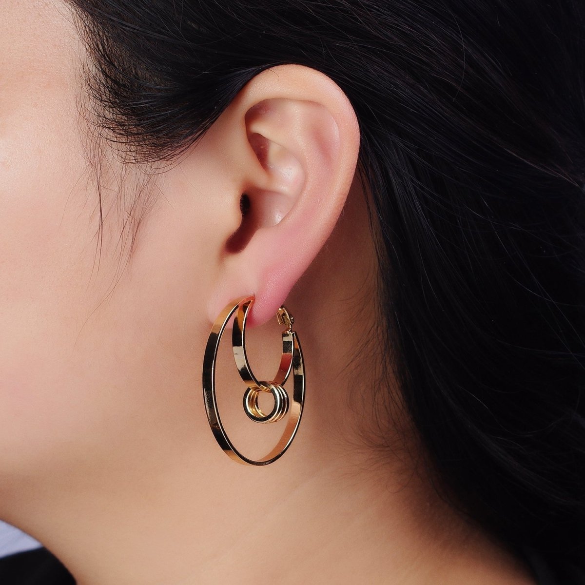 16K Gold Filled 40mm Multiple Round Band Geometric Hinge Hoop Earrings in Gold & Silver | AE051 AE052