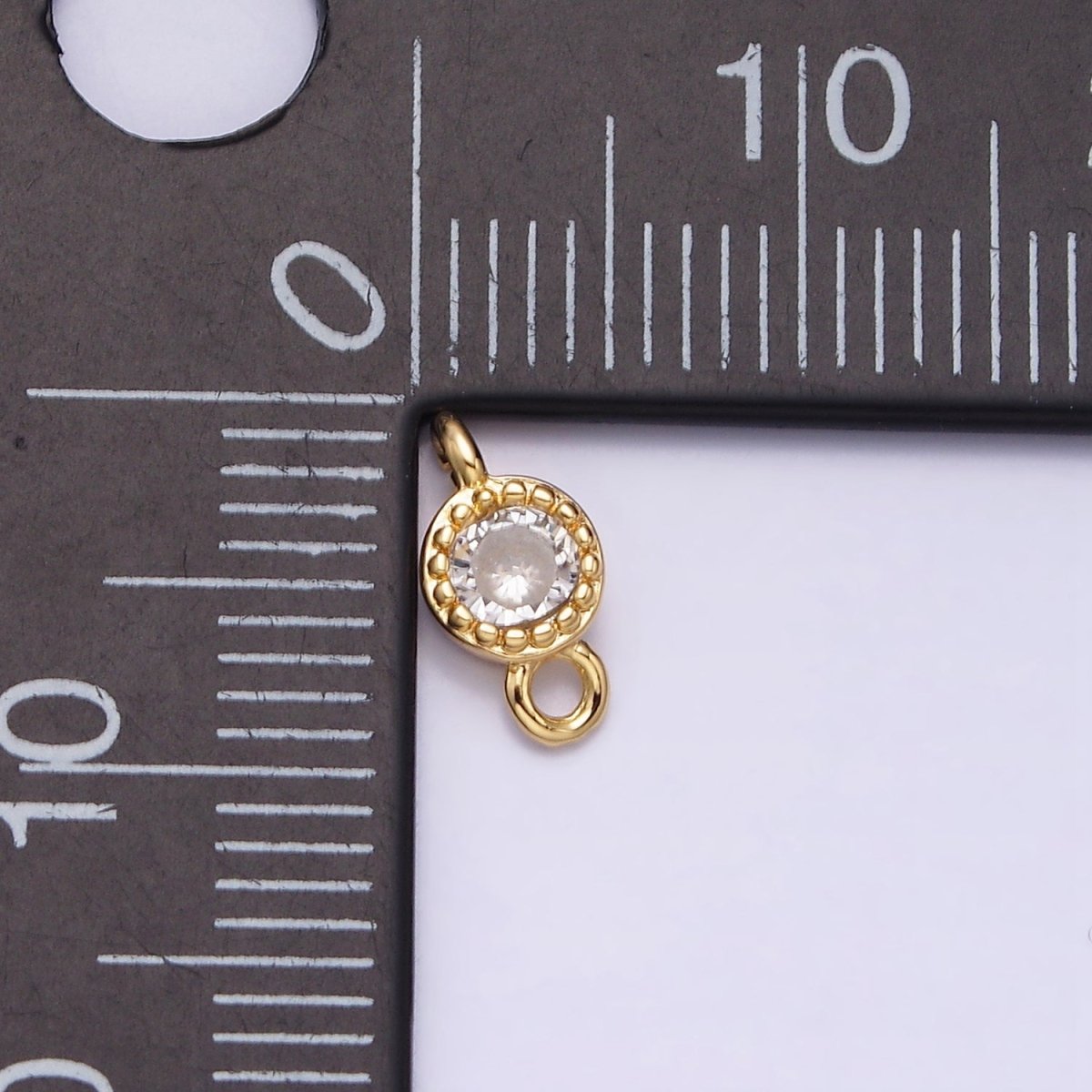 16K Gold Filled 4.5mm Clear Round CZ Dotted Bezel Connector in Gold & Silver | Y-909-Gold