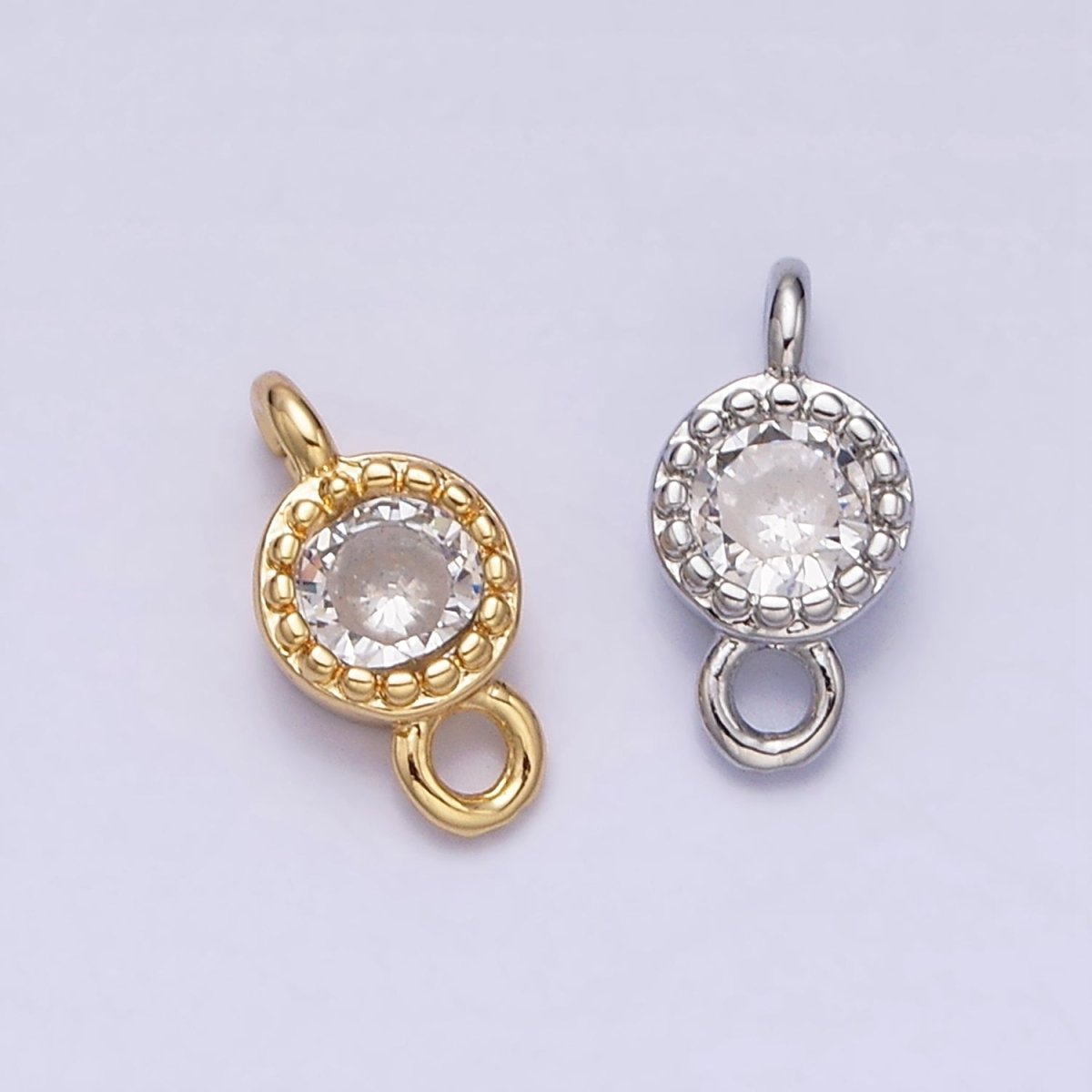 16K Gold Filled 4.5mm Clear Round CZ Dotted Bezel Connector in Gold & Silver | Y-909-Gold