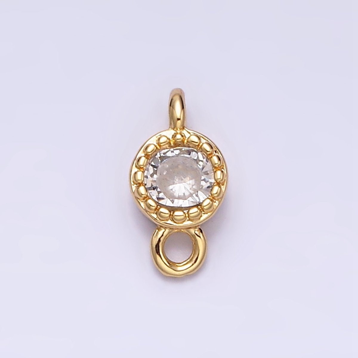 16K Gold Filled 4.5mm Clear Round CZ Dotted Bezel Connector in Gold & Silver | Y-909-Gold